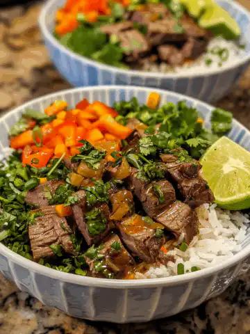 CILANTRO LIME STEAK BOWLS taken with iphone 15 pro max --iw 2 --ar 4:5 --v 6.0 --raw