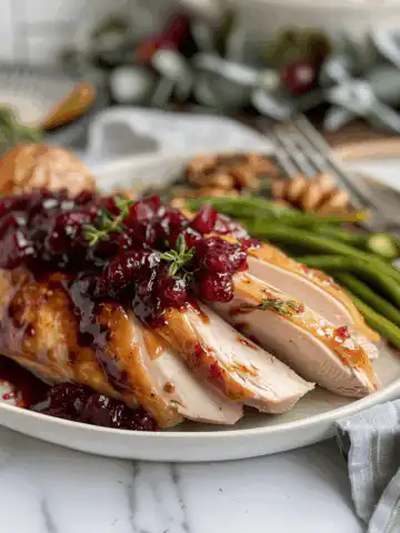 Cranberry Orange Glazed Turkey Breast Recipe taken with iphone 15 pro max --iw 2 --ar 4:5 --v 6.0 --raw