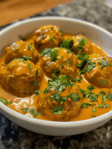 Creamy Coconut Curry Meatballs taken with iphone 15 pro max --iw 2 --ar 4:5 --v 6.0 --raw