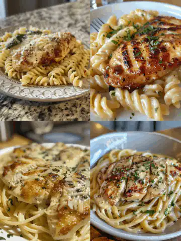Creamy Garlic Parmesan Chicken with Cheesy Twisted Pasta taken with iphone 15 pro max --iw 2 --ar 4:5 --v 6.0 --raw