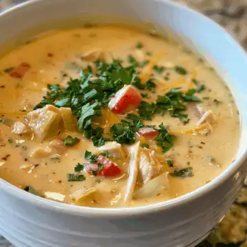 Crock Pot Creamy Chicken Parmesan Soup taken with iphone 15 pro max --iw 2 --ar 4:5 --v 6.0 --raw