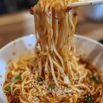 Garlic Chili Oil Noodles taken with iphone 15 pro max --iw 2 --ar 4:5 --v 6.0 --raw