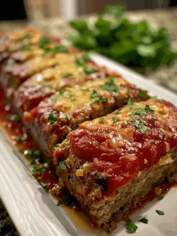 Garlic Parmesan Chicken Meatloaf taken with iphone 15 pro max --iw 2 --ar 4:5 --v 6.0 --raw