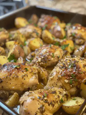 Garlic Parmesan Crockpot Chicken and Potatoes taken with iphone 15 pro max --iw 2 --ar 4:5 --v 6.0 --raw