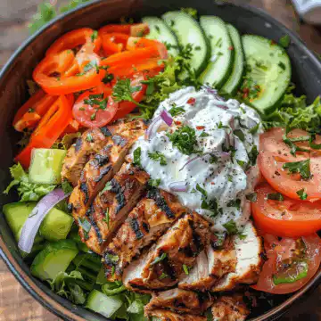 Greek Chicken Gyro Bowls taken with iphone 15 pro max --iw 2 --ar 4:5 --v 6.0 --raw
