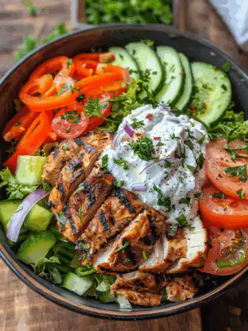 Greek Chicken Gyro Bowls taken with iphone 15 pro max --iw 2 --ar 4:5 --v 6.0 --raw