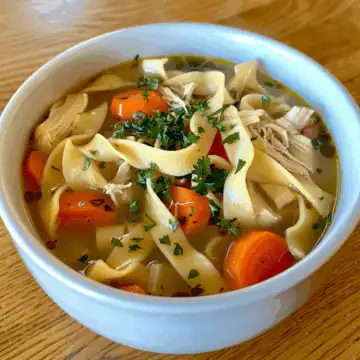 Healthy Chicken Noodle Soup taken with iphone 15 pro max --iw 2 --ar 4:5 --v 6.0 --raw