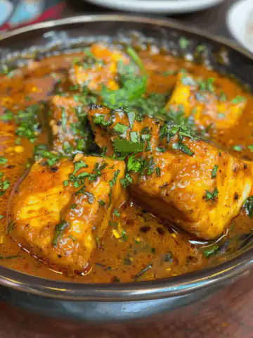 Indian Fish Curry taken with iphone 15 pro max --iw 2 --ar 4:5 --v 6.0 --raw