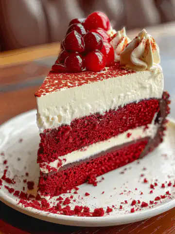 Indulge in Decadence with Red Velvet Cheesecake taken with iphone 15 pro max --iw 2 --ar 4:5 --v 6.0 --raw