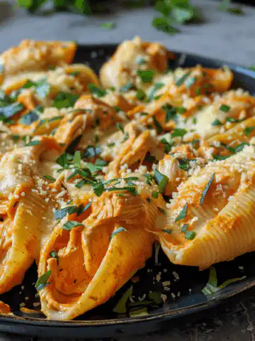 Irresistible Creamy Buffalo Chicken Stuffed Shells taken with iphone 15 pro max --iw 2 --ar 4:5 --v 6.0 --raw