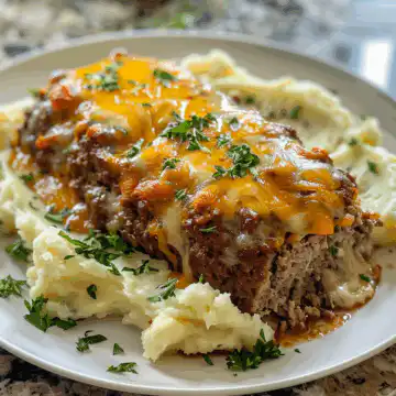 Meatloaf with Mashed Potatoes and Cheese Recipe taken with iphone 15 pro max --iw 2 --ar 4:5 --v 6.0 --raw