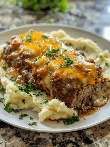 Meatloaf with Mashed Potatoes and Cheese Recipe taken with iphone 15 pro max --iw 2 --ar 4:5 --v 6.0 --raw
