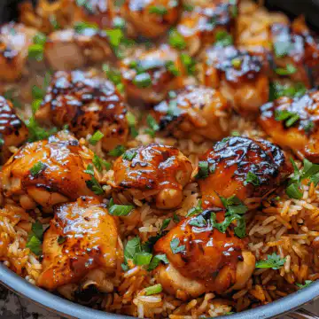 One-Pan Bold Honey BBQ Chicken Rice taken with iphone 15 pro max --iw 2 --ar 4:5 --v 6.0 --raw