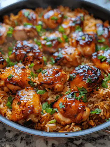 One-Pan Bold Honey BBQ Chicken Rice taken with iphone 15 pro max --iw 2 --ar 4:5 --v 6.0 --raw