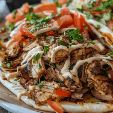 Perfect Chicken Shawarma with Garlic Sauce taken with iphone 15 pro max --iw 2 --ar 4:5 --v 6.0 --raw