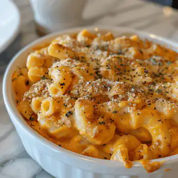 Pumpkin Mac and Cheese Recipe taken with iphone 15 pro max --iw 2 --ar 4:5 --v 6.0 --raw