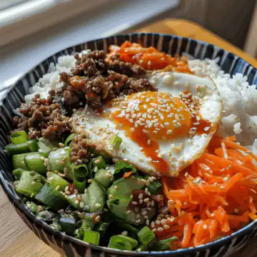 Quick & Easy Korean Ground Beef Bowl taken with iphone 15 pro max --iw 2 --ar 4:5 --v 6.0 --raw