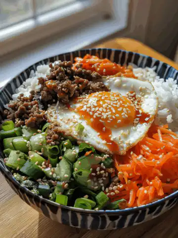 Quick & Easy Korean Ground Beef Bowl taken with iphone 15 pro max --iw 2 --ar 4:5 --v 6.0 --raw