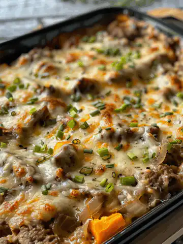 Savory Low Carb Philly Cheesesteak Casserole taken with iphone 15 pro max --iw 2 --ar 4:5 --v 6.0 --raw