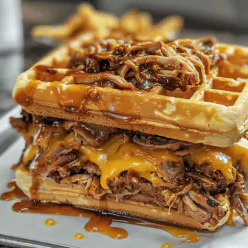 Slow Cooker BBQ Pulled Pork Waffle Sandwich taken with iphone 15 pro max --iw 2 --ar 4:5 --v 6.0 --raw