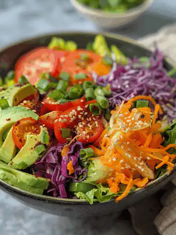 Spring Roll Salad with Spicy Ginger Dressing taken with iphone 15 pro max --iw 2 --ar 4:5 --v 6.0 --raw