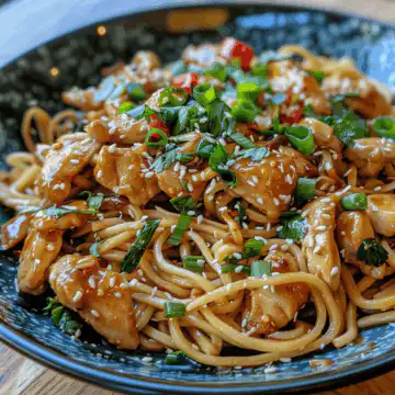 Sticky Garlic Chicken Noodles taken with iphone 15 pro max --iw 2 --ar 4:5 --v 6.0 --raw