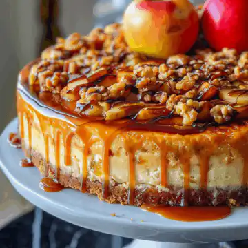 The Best Caramel Apple Cheesecake taken with iphone 15 pro max --iw 2 --ar 4:5 --v 6.0 --raw