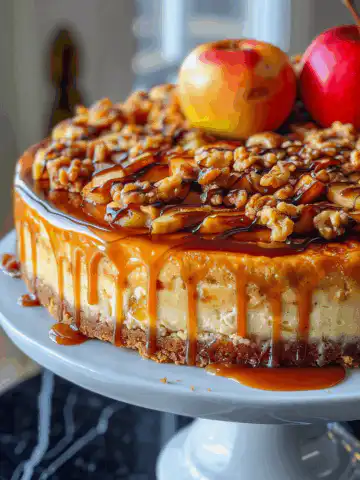 The Best Caramel Apple Cheesecake taken with iphone 15 pro max --iw 2 --ar 4:5 --v 6.0 --raw