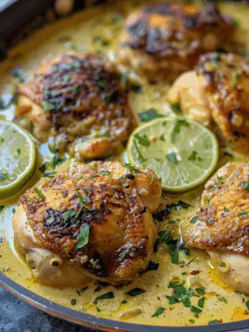 The creamiest COCONUT LIME CHICKEN taken with iphone 15 pro max --iw 2 --ar 4:5 --v 6.0 --raw