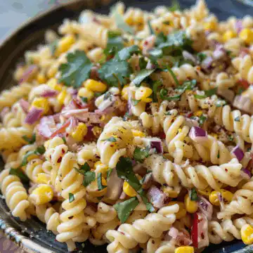 This Mexican Street Corn Pasta Salad taken with iphone 15 pro max --iw 2 --ar 4:5 --v 6.0 --raw