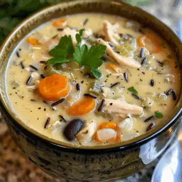 Wild Rice Chicken Soup taken with iphone 15 pro max --iw 2 --ar 4:5 --v 6.0 --raw