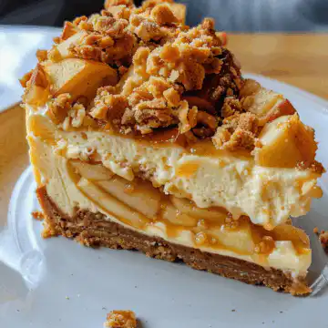 Apple Crumble Cheesecake taken with iphone 15 pro max --iw 2 --ar 4:5 --v 6.0 --raw