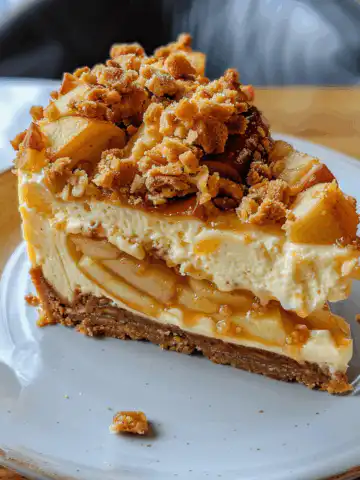 Apple Crumble Cheesecake taken with iphone 15 pro max --iw 2 --ar 4:5 --v 6.0 --raw