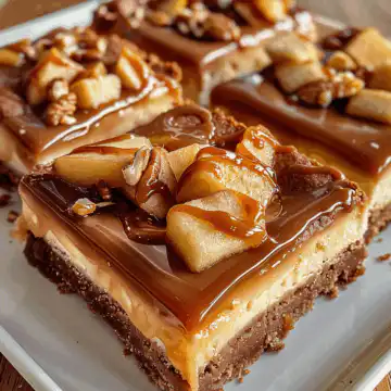 Caramel Apple Cheesecake Bars taken with iphone 15 pro max --iw 2 --ar 4:5 --v 6.0 --raw