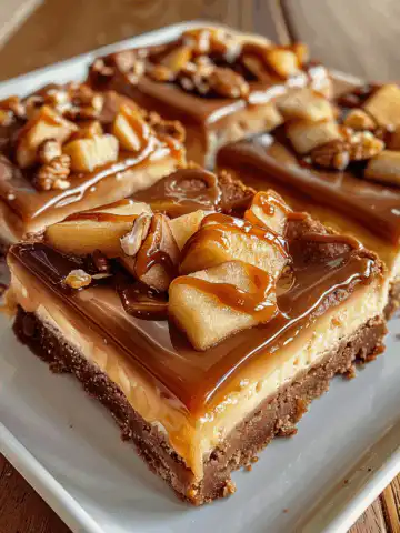 Caramel Apple Cheesecake Bars taken with iphone 15 pro max --iw 2 --ar 4:5 --v 6.0 --raw