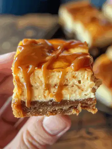 Caramel Apple Cheesecake Bars taken with iphone 15 pro max --iw 2 --ar 4:5 --v 6.0 --raw