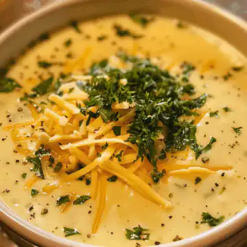 Cheddar Garlic Herb Potato Soup taken with iphone 15 pro max --iw 2 --ar 4:5 --v 6.0 --raw