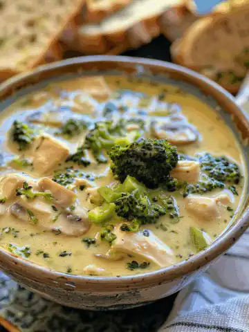 Chicken Broccoli Soup taken with iphone 15 pro max --iw 2 --ar 4:5 --v 6.0 --raw