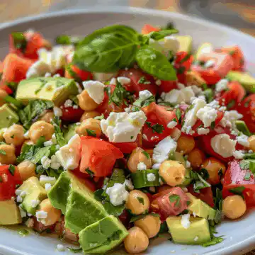 Chickpea Feta Avocado Salad taken with iphone 15 pro max --iw 2 --ar 4:5 --v 6.0 --raw