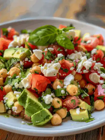 Chickpea Feta Avocado Salad taken with iphone 15 pro max --iw 2 --ar 4:5 --v 6.0 --raw