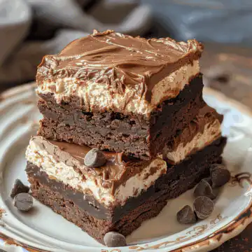 Chocolate Mousse Brownies with Rich Creamy Layers taken with iphone 15 pro max --iw 2 --ar 4:5 --v 6.0 --raw
