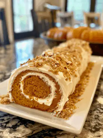 Creamy Pumpkin Spice Roll Cake taken with iphone 15 pro max --iw 2 --ar 4:5 --v 6.0 --raw