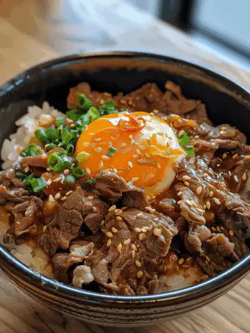 Gyudon-Japanese Beef Bowl taken with iphone 15 pro max --iw 2 --ar 4:5 --v 6.0 --raw