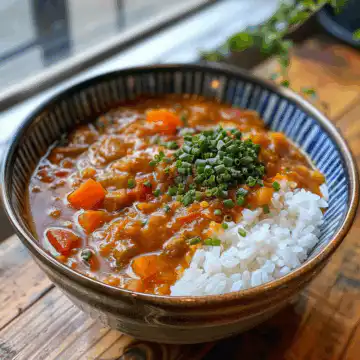 Japanese Curry on Rice taken with iphone 15 pro max --iw 2 --ar 4:5 --v 6.0 --raw