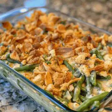Loaded Green Bean Casserole Recipe with Cream Cheese taken with iphone 15 pro max --iw 2 --ar 4:5 --v 6.0 --raw