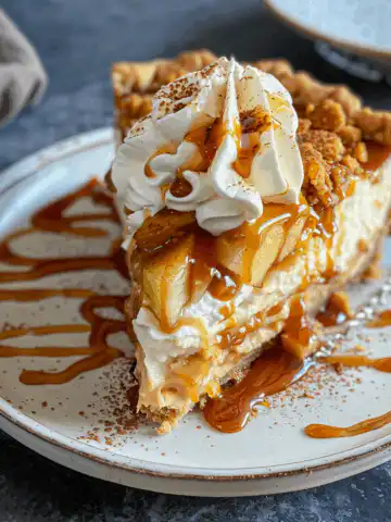 Salted Caramel Apple Pie Cheesecake Recipe taken with iphone 15 pro max --iw 2 --ar 4:5 --v 6.0 --raw