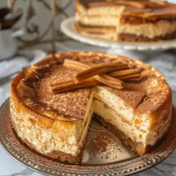 Simple Churro Cheesecake for Parties taken with iphone 15 pro max --iw 2 --ar 4:5 --v 6.0 --raw