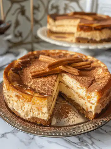 Simple Churro Cheesecake for Parties taken with iphone 15 pro max --iw 2 --ar 4:5 --v 6.0 --raw