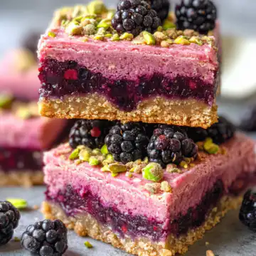 Blackberry Pistachio Dream Bars Recipe taken with iphone 15 pro max --iw 2 --ar 4:5 --v 6.1 --raw