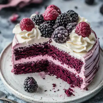 Blackberry Velvet Cake Recipe taken with iphone 15 pro max --iw 2 --ar 4:5 --v 6.1 --raw